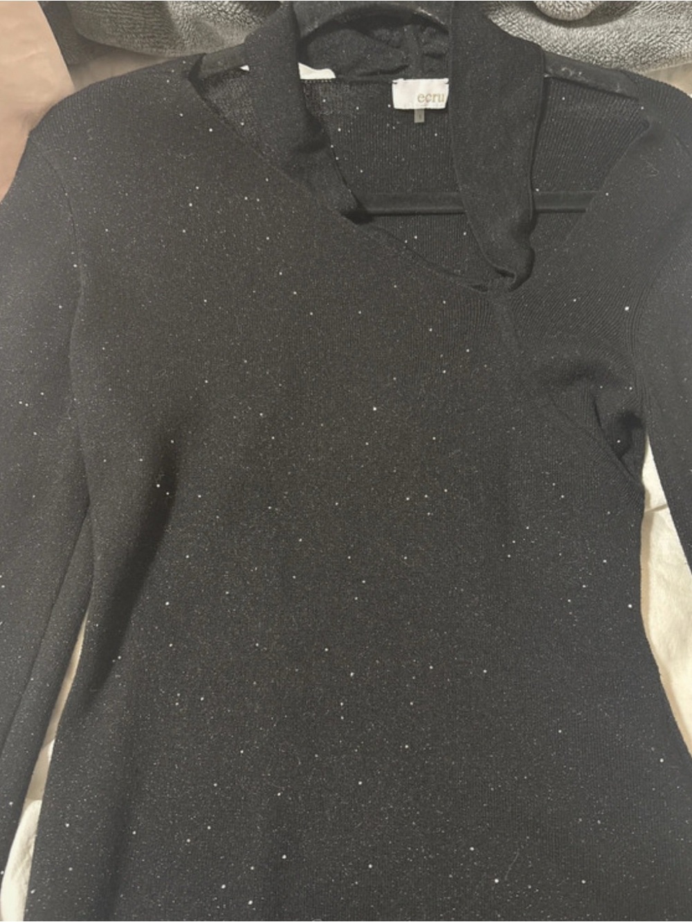 ecru Black Sparkle Cowl Neck Sweater
